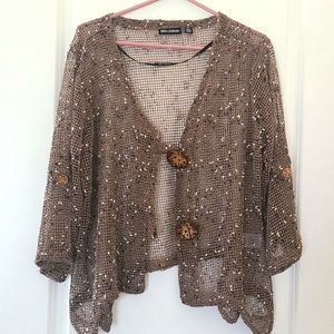Mocha Nina Leonard Open-Work Embellished Summer Cardigan